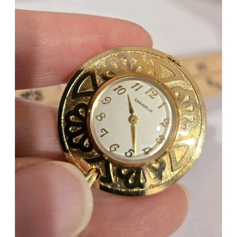 Vintage Caravelle Mechanical Pendant Watch with Chain-Gold Tone